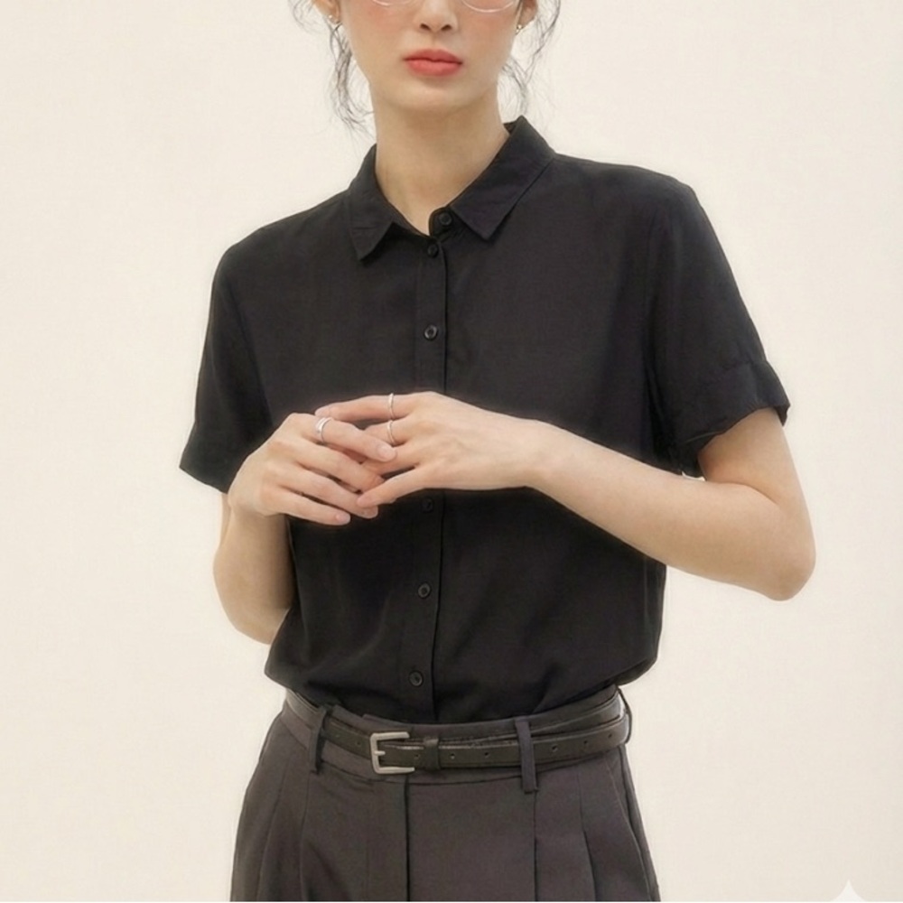 Samsøe Samsøe “Majan SS” Black Short-Sleeve Button-Down Shirt – Size M